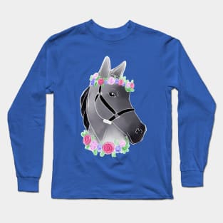 Watercolor Floral Horse Long Sleeve T-Shirt